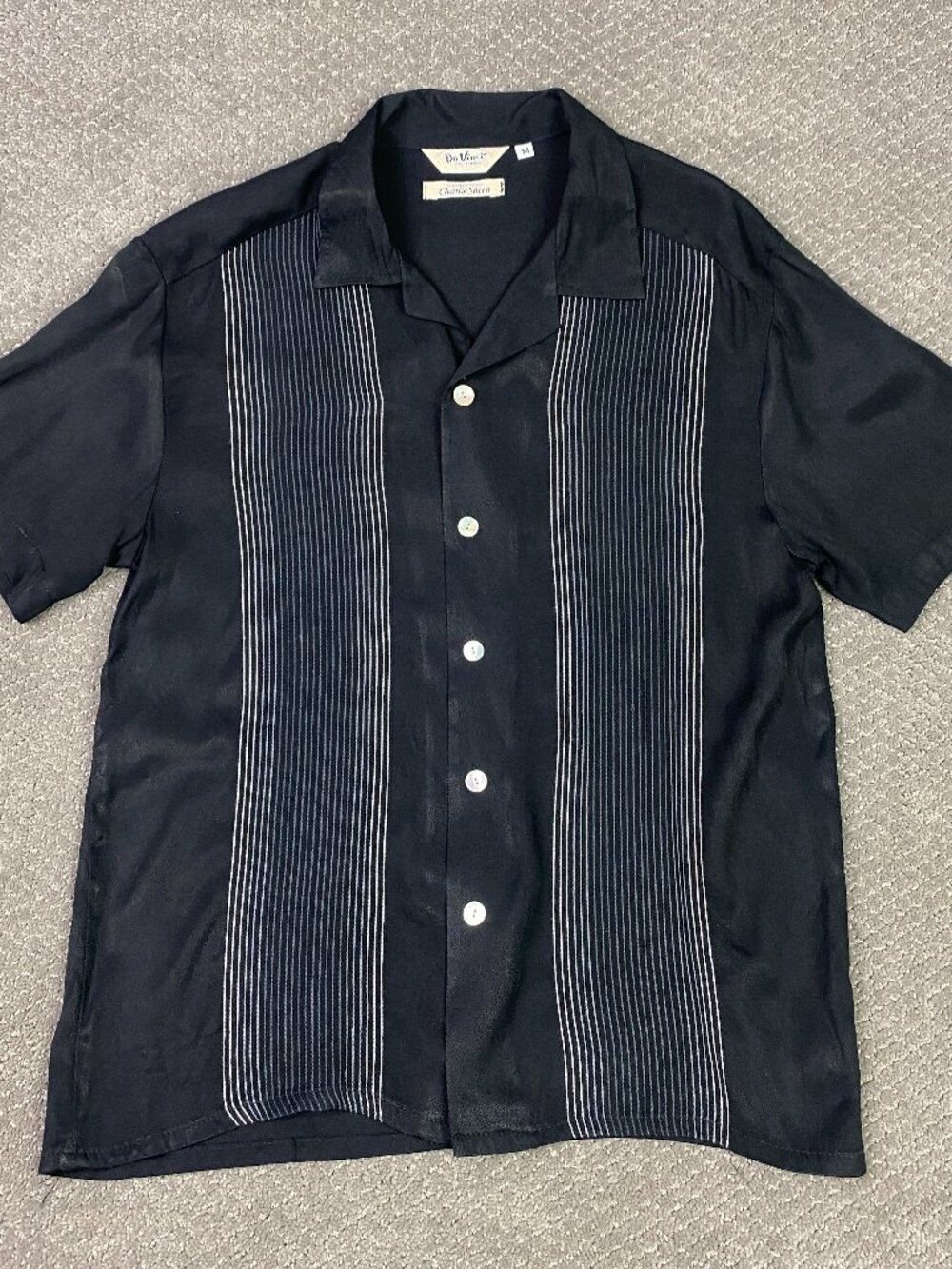 Vintage Da Vinci Charlie Sheen Shirt Mens Medium Black Camp Bowling DaVinci